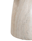 A luxurious round dining table crafted from natural travertine stone, featuring a sculptural pedestal base and smooth, polished finish. Perfect for contemporary and minimalist interiors