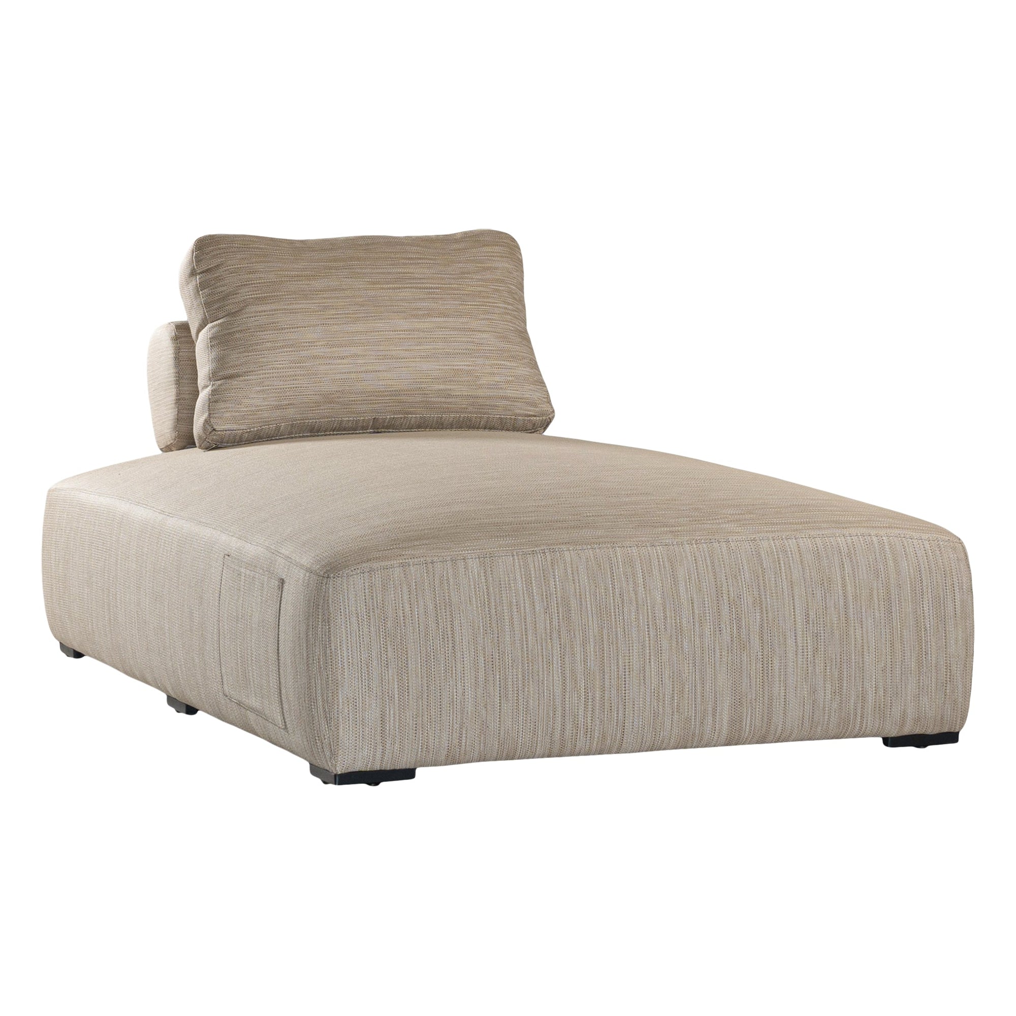 Natural textured outdoor fabric chaise lounge with plush cushion, offering luxurious and relaxing seating for contemporary interiors.