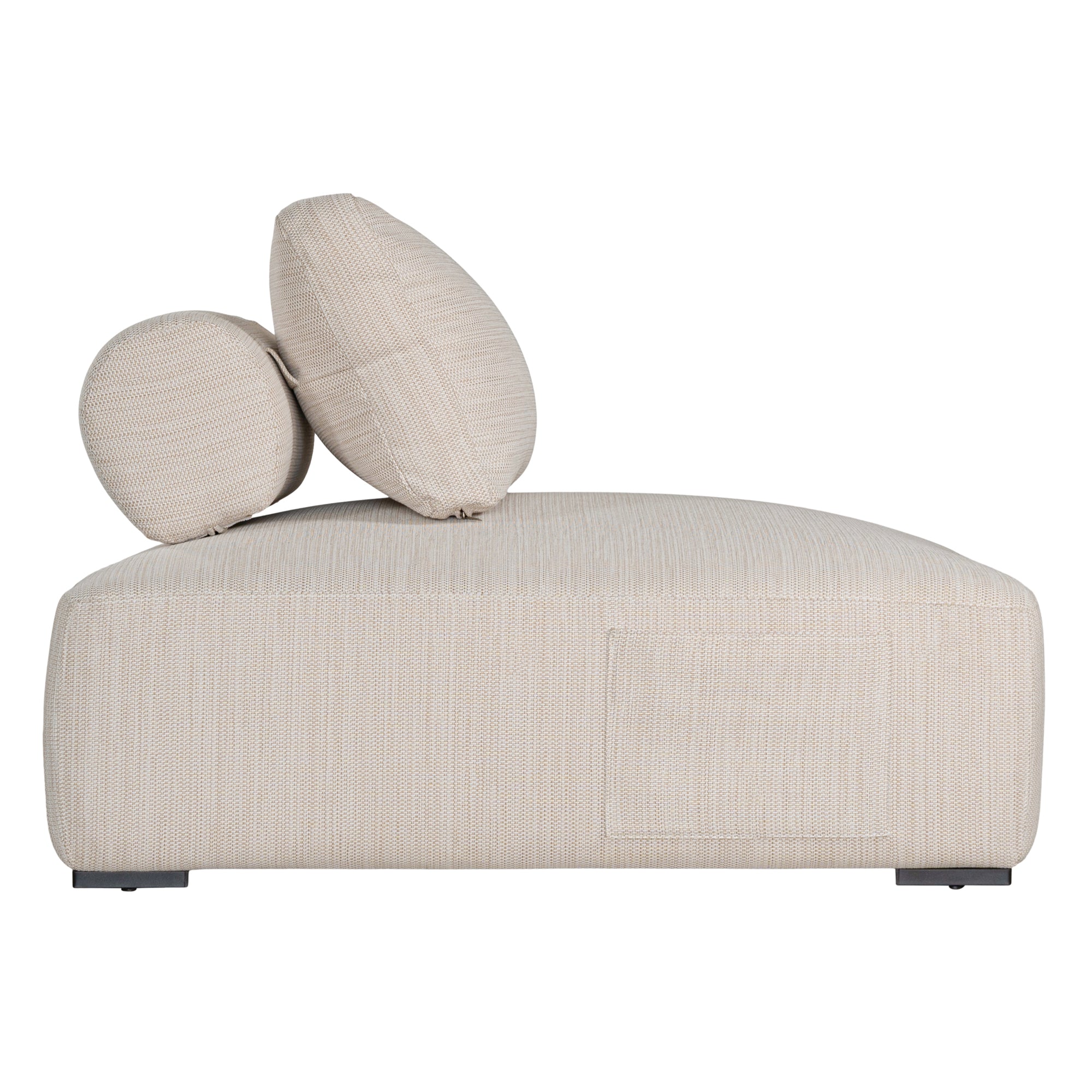 Natural textured outdoor fabric one seater lounge with plush cushion, offering luxurious and relaxing seating for contemporary interiors.