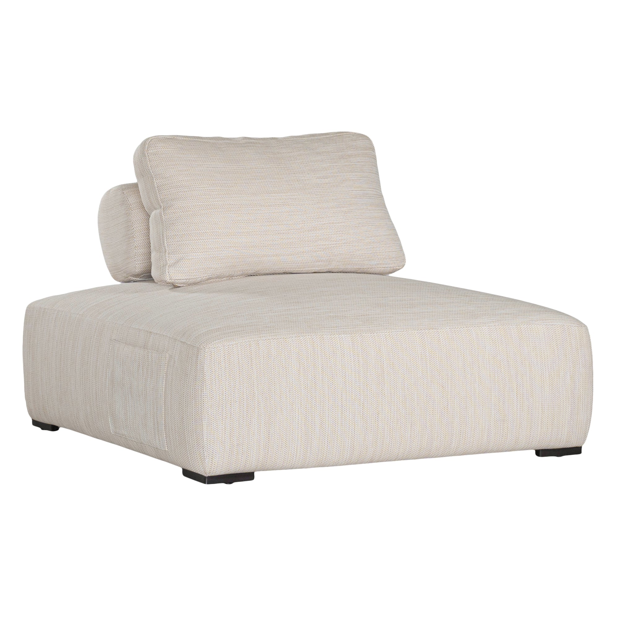 Natural textured outdoor fabric one seater lounge with plush cushion, offering luxurious and relaxing seating for contemporary interiors.