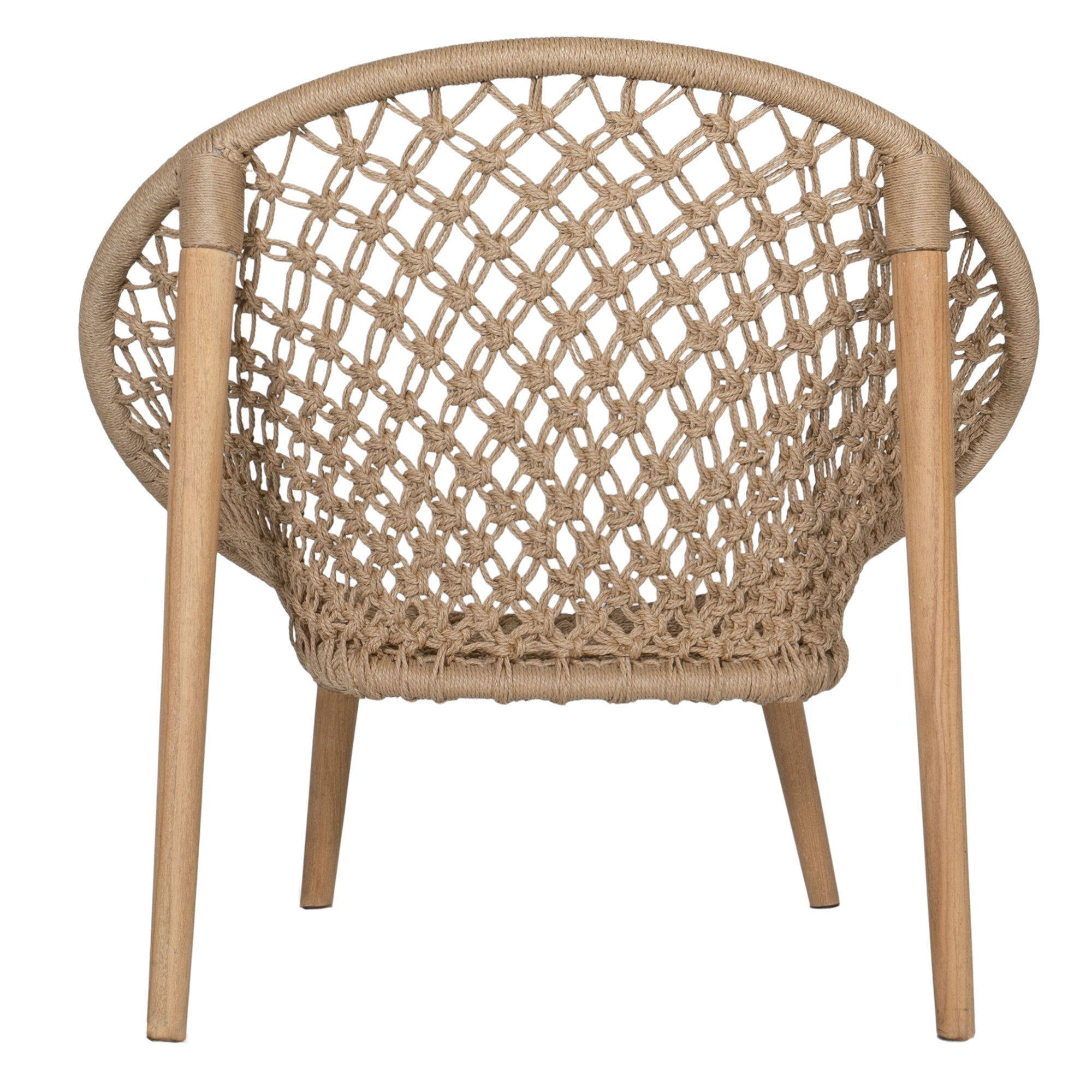 Modern accent chair with natural rope weave and timber frame, creating a stylish and textured seating option for contemporary interiors