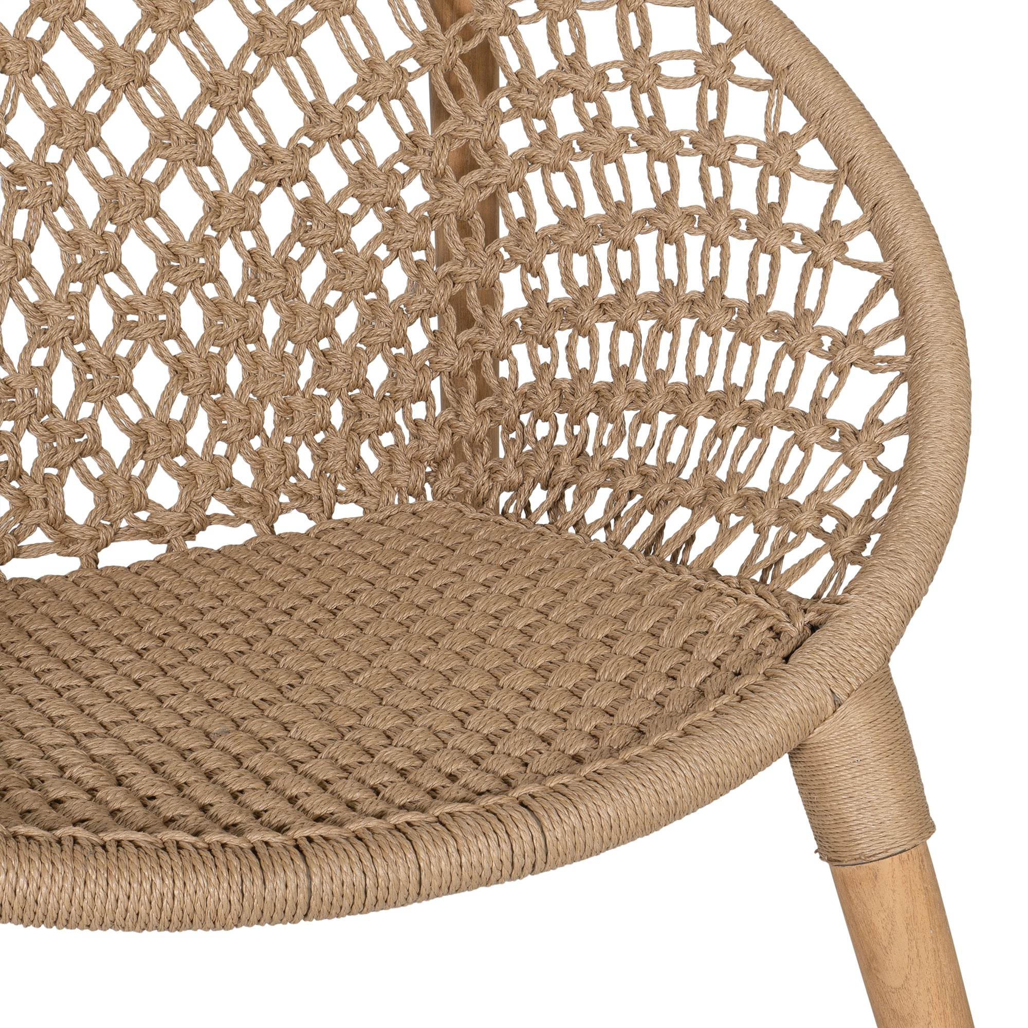 Modern accent chair with natural rope weave and timber frame, creating a stylish and textured seating option for contemporary interiors