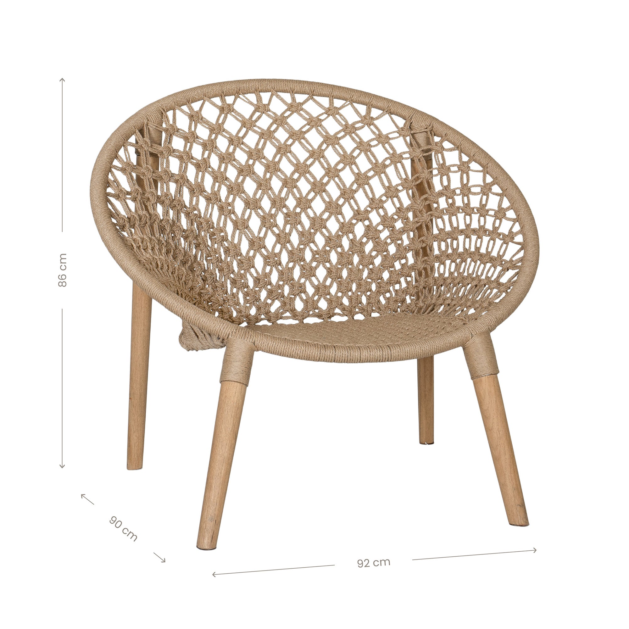 Modern accent chair with natural rope weave and timber frame, creating a stylish and textured seating option for contemporary interiors