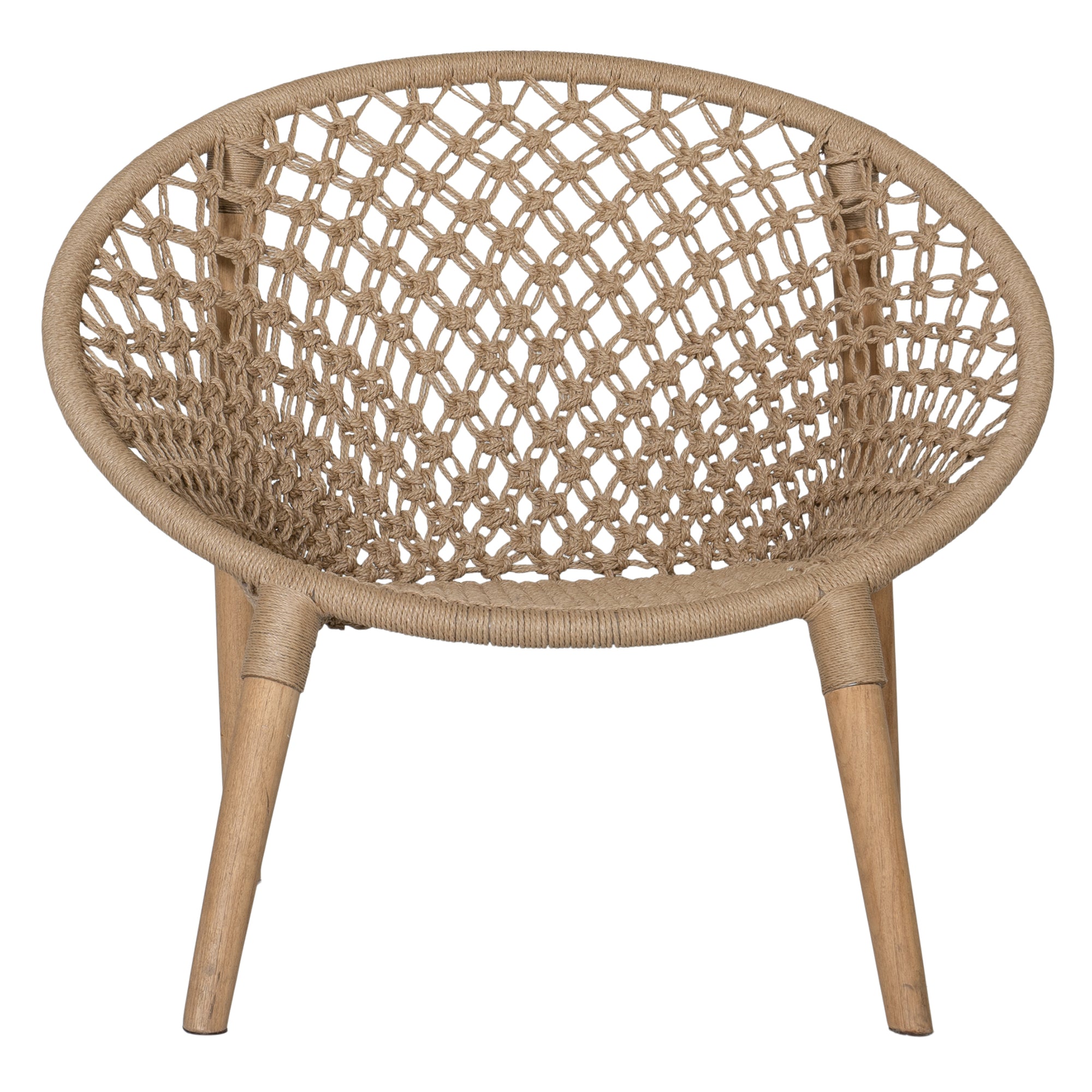 Modern accent chair with natural rope weave and timber frame, creating a stylish and textured seating option for contemporary interiors