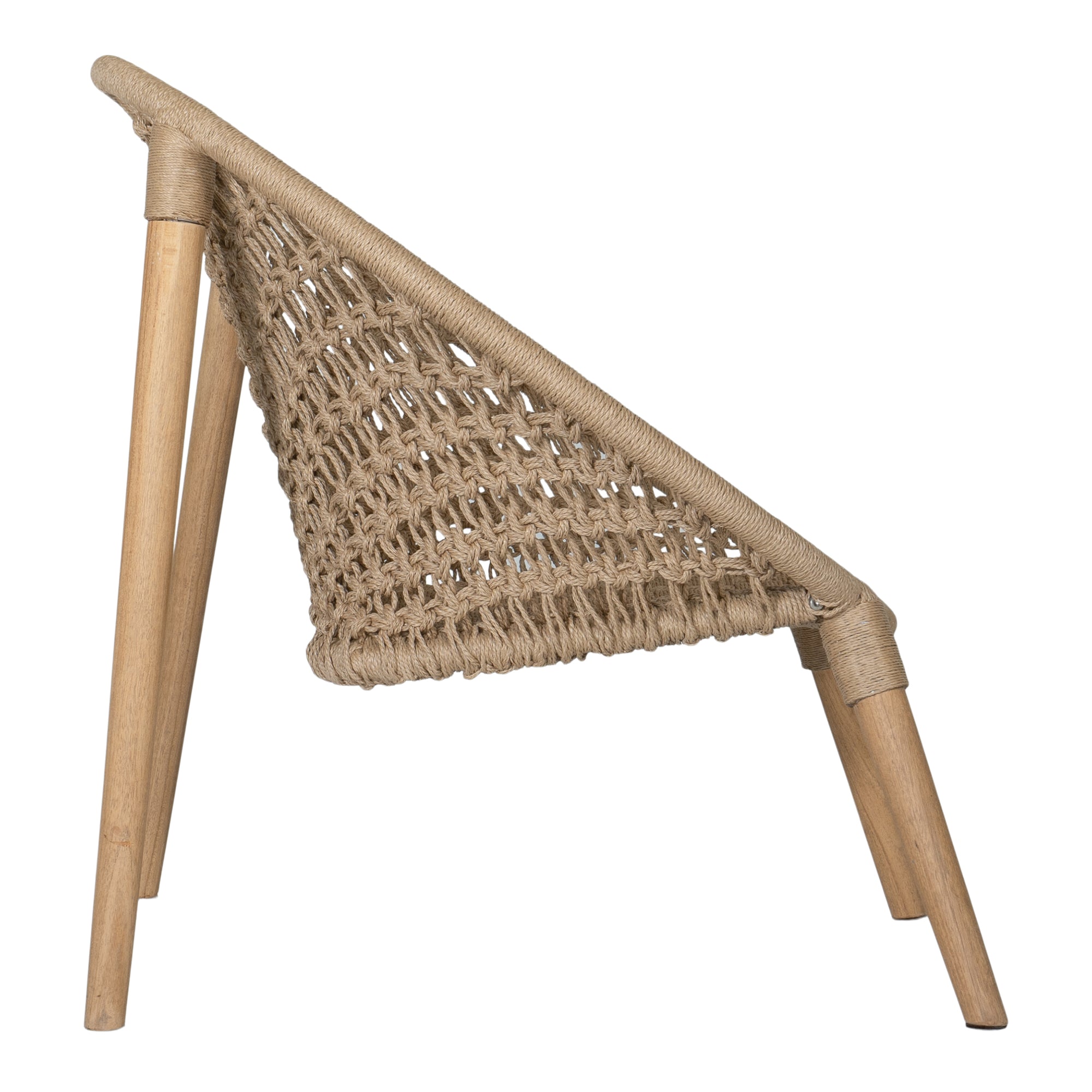 Modern accent chair with natural rope weave and timber frame, creating a stylish and textured seating option for contemporary interiors