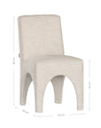 Contemporary arched dining chair upholstered in natural fabric, featuring sculptural curves and modern silhouette for refined dining spaces