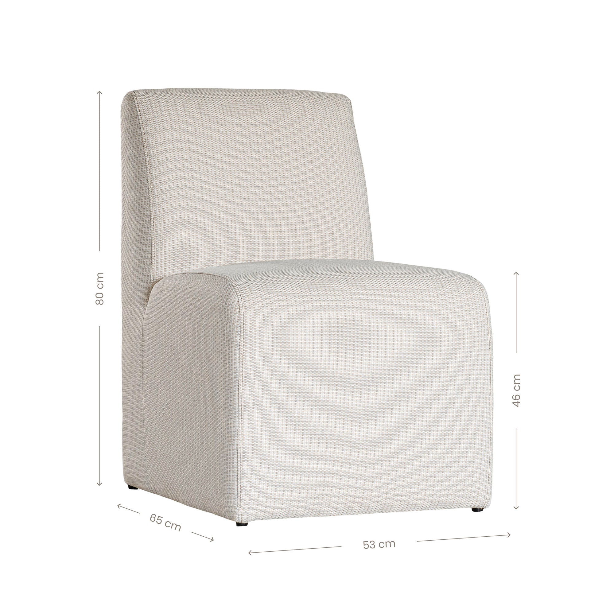 Elegant white upholstered dining chair with a modern, curved silhouette and a seamless design, perfect for contemporary and minimalist outdoors