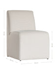Elegant white upholstered dining chair with a modern, curved silhouette and a seamless design, perfect for contemporary and minimalist outdoors