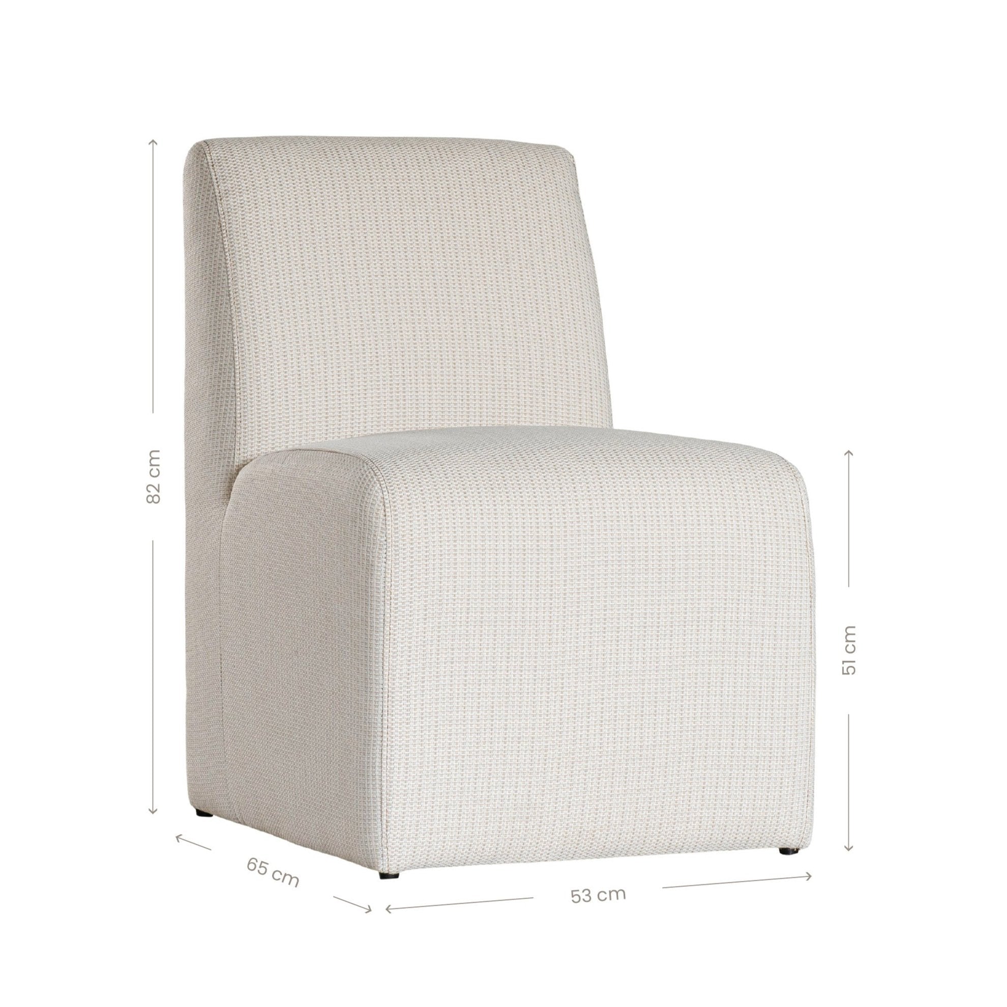 Elegant white upholstered dining chair with a modern, curved silhouette and a seamless design, perfect for contemporary and minimalist outdoors
