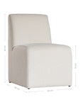 Elegant white upholstered dining chair with a modern, curved silhouette and a seamless design, perfect for contemporary and minimalist outdoors