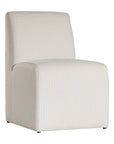 Elegant white upholstered dining chair with a modern, curved silhouette and a seamless design, perfect for contemporary and minimalist outdoors