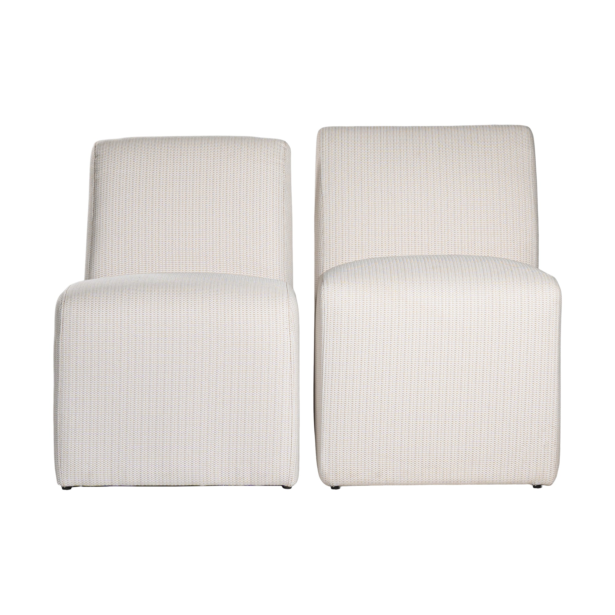 Elegant white upholstered dining chair with a modern, curved silhouette and a seamless design, perfect for contemporary and minimalist outdoors