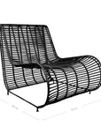 Sleek black rattan lounge chair with a modern curved silhouette and sturdy metal frame, perfect for outdoor or indoor relaxation spaces