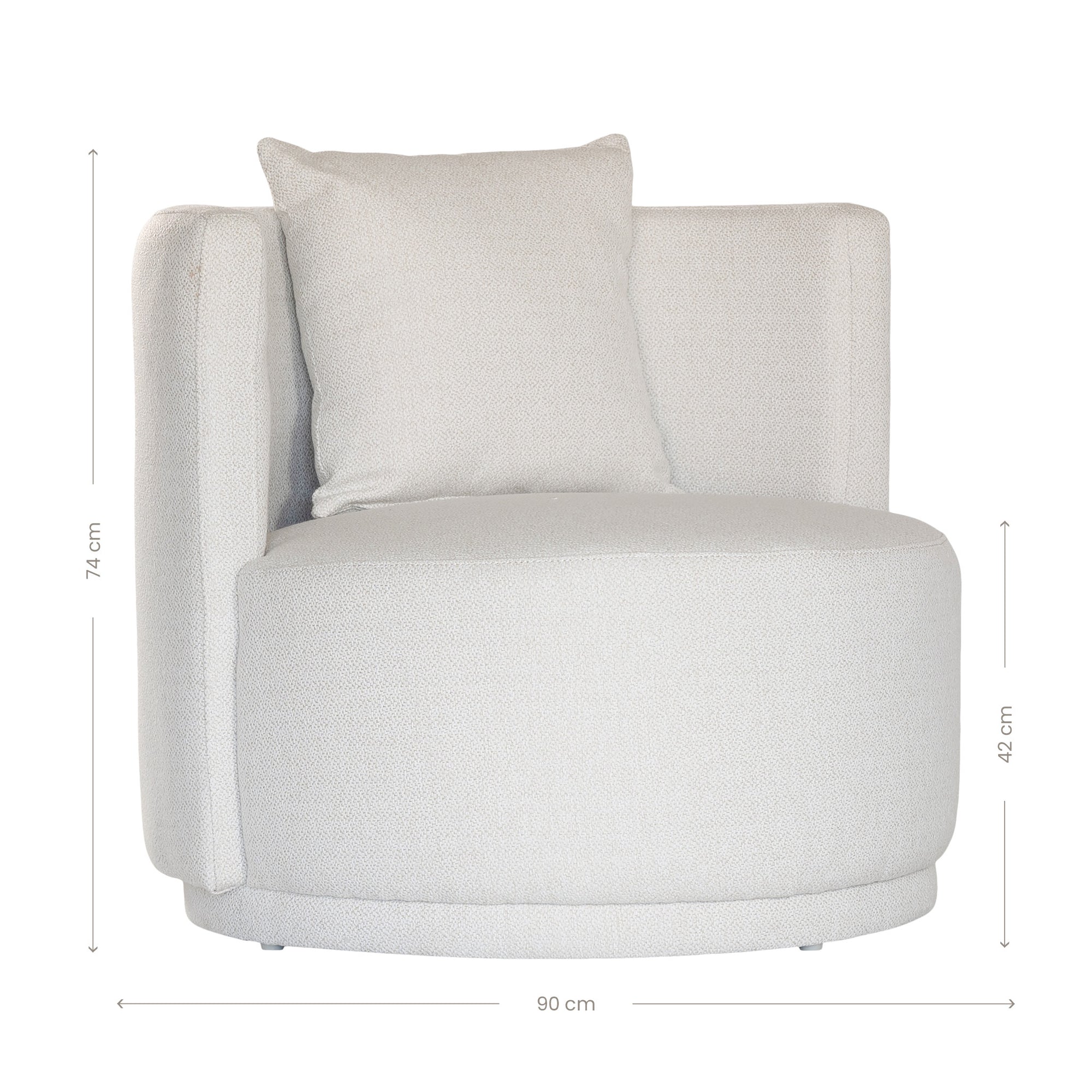 Kulala Living white boucle armchair featuring a plush, curved backrest and a matching cushion. A contemporary and cozy seating option for modern interiors