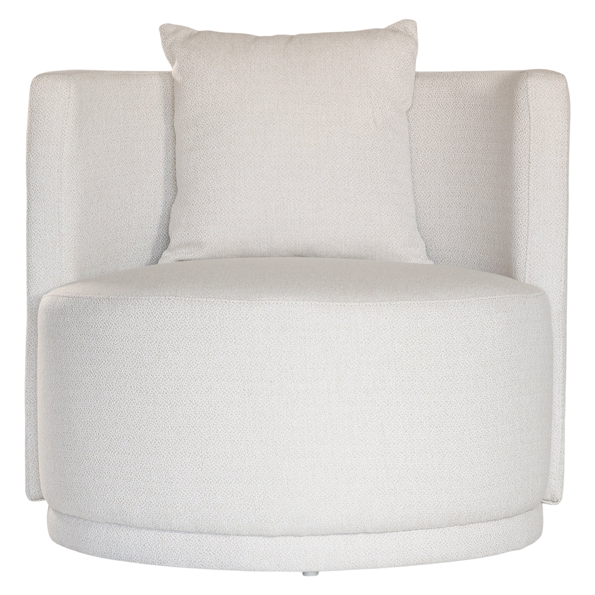 Kulala Living white boucle armchair featuring a plush, curved backrest and a matching cushion. A contemporary and cozy seating option for modern interiors