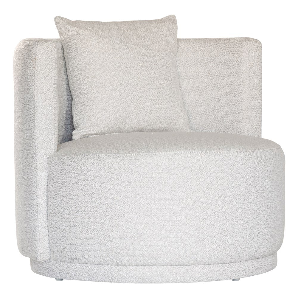 Kulala Living white boucle armchair featuring a plush, curved backrest and a matching cushion. A contemporary and cozy seating option for modern interiors