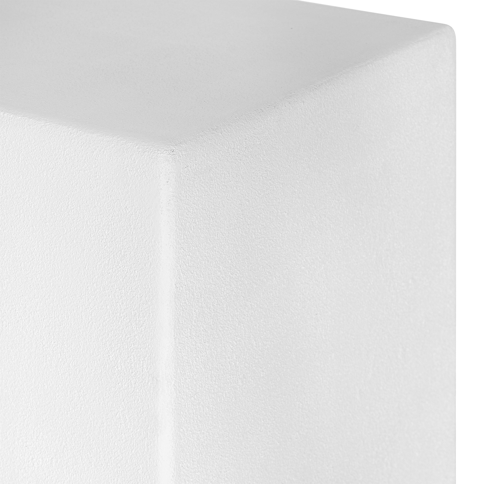 A modern square side table featuring a white cement finish and a rustic reclaimed wood base. This versatile piece adds a minimalist yet organic touch to contemporary interior