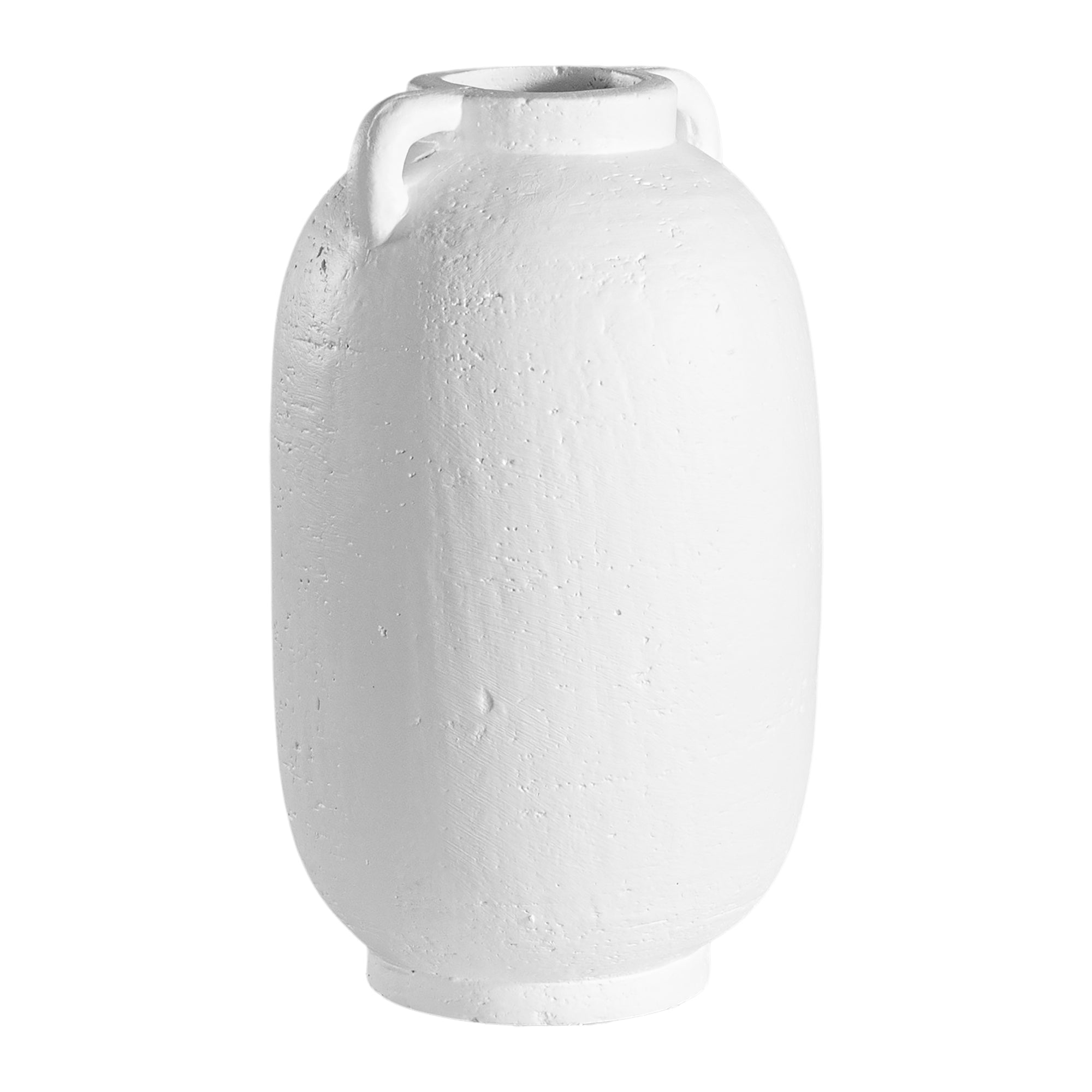 Kulala Living handcrafted white clay vase with handles, featuring a textured surface and organic shape, perfect for styling with dried or fresh foliage