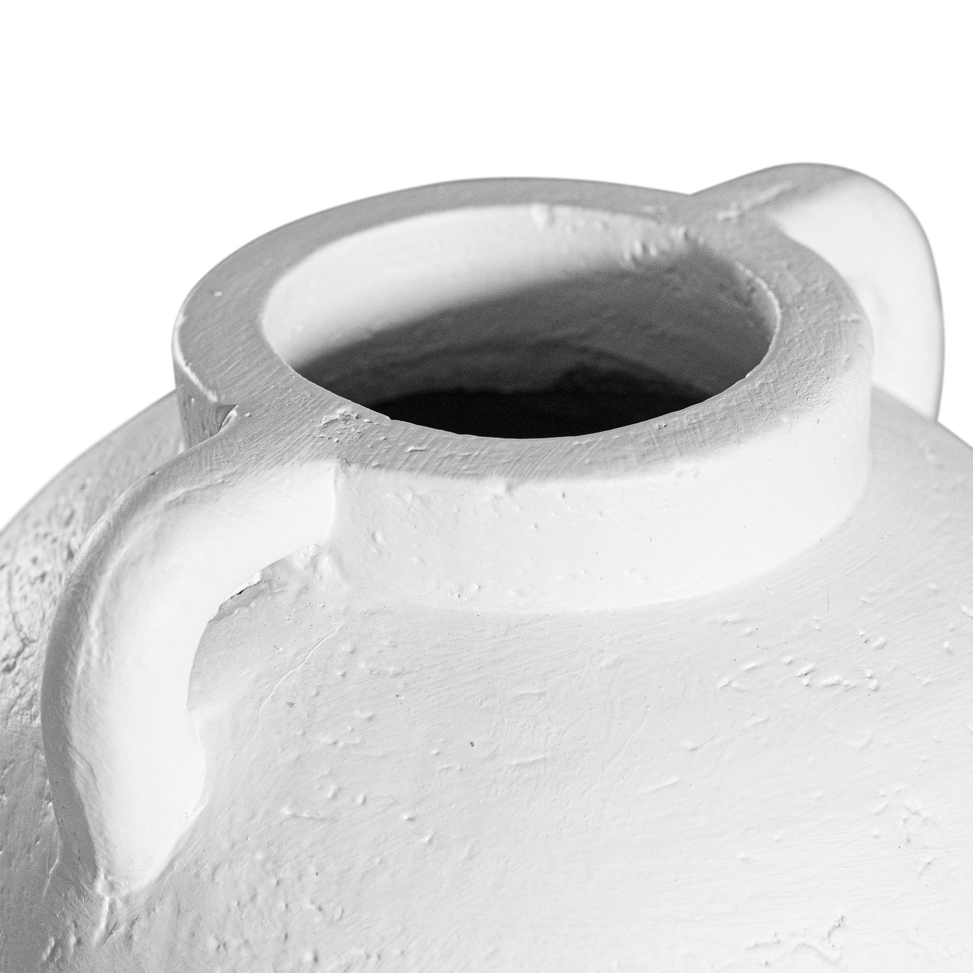 Kulala Living handcrafted white clay vase with handles, featuring a textured surface and organic shape, perfect for styling with dried or fresh foliage