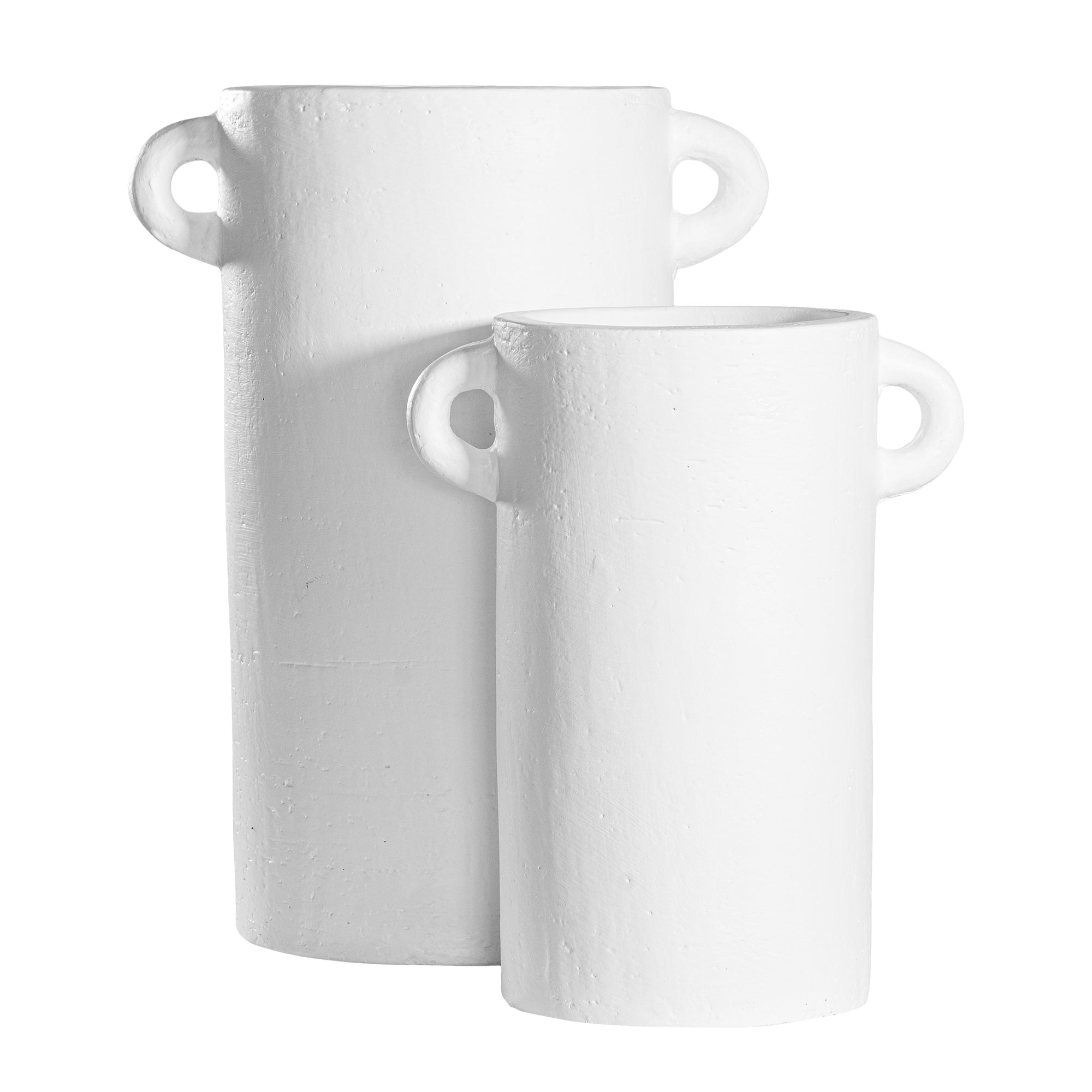 White handled vases with a modern rustic design, perfect for contemporary decor