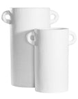 White handled vases with a modern rustic design, perfect for contemporary decor