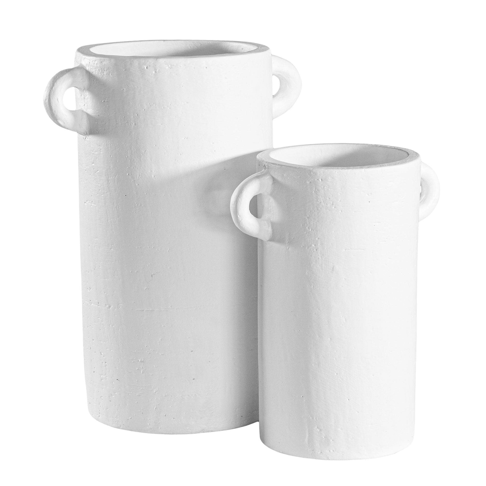 White handled vases with a modern rustic design, perfect for contemporary decor
