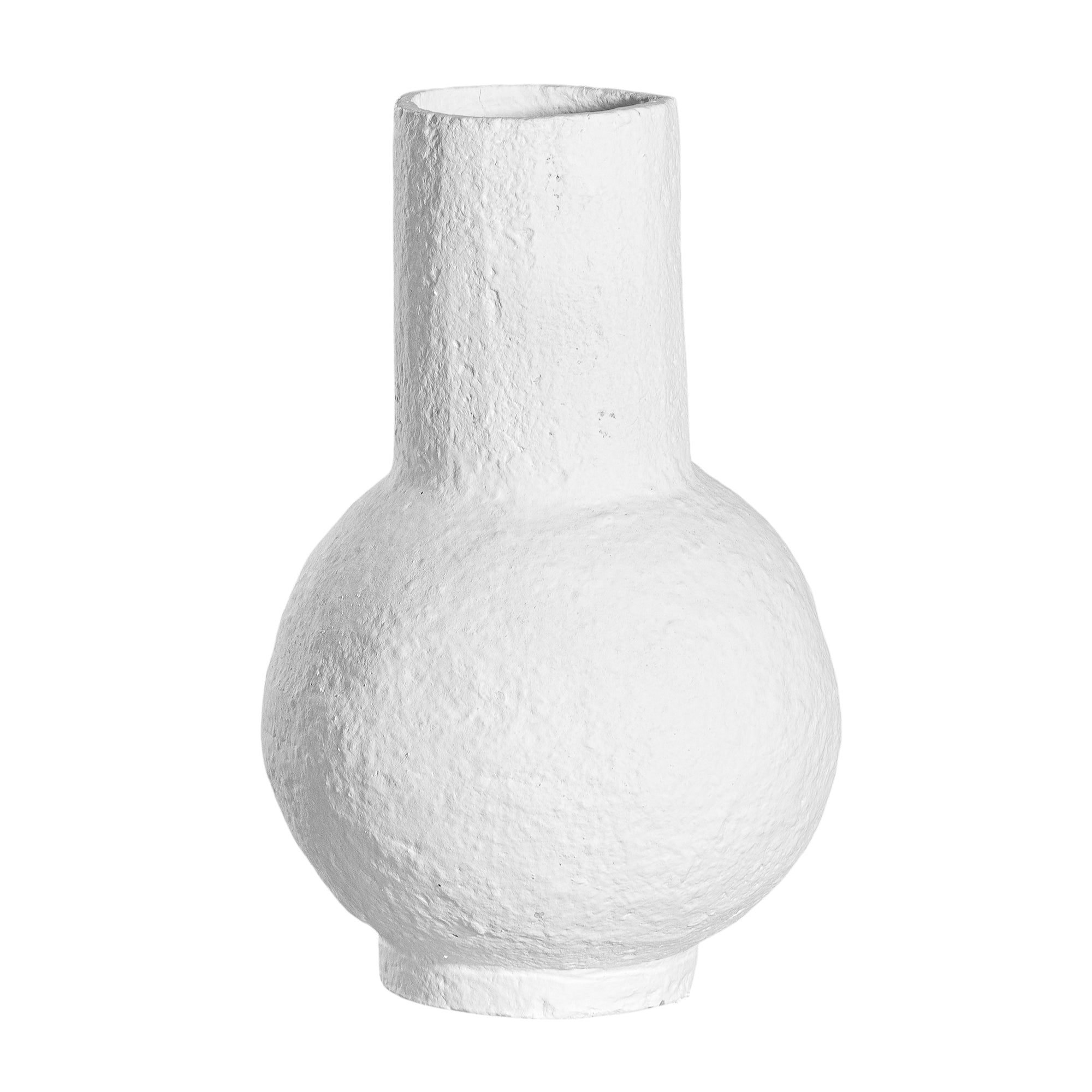 A handcrafted white decorative vase with a textured finish, featuring a modern sculptural design. Perfect as a statement piece for contemporary interiors, blending organic form with minimalist elegance