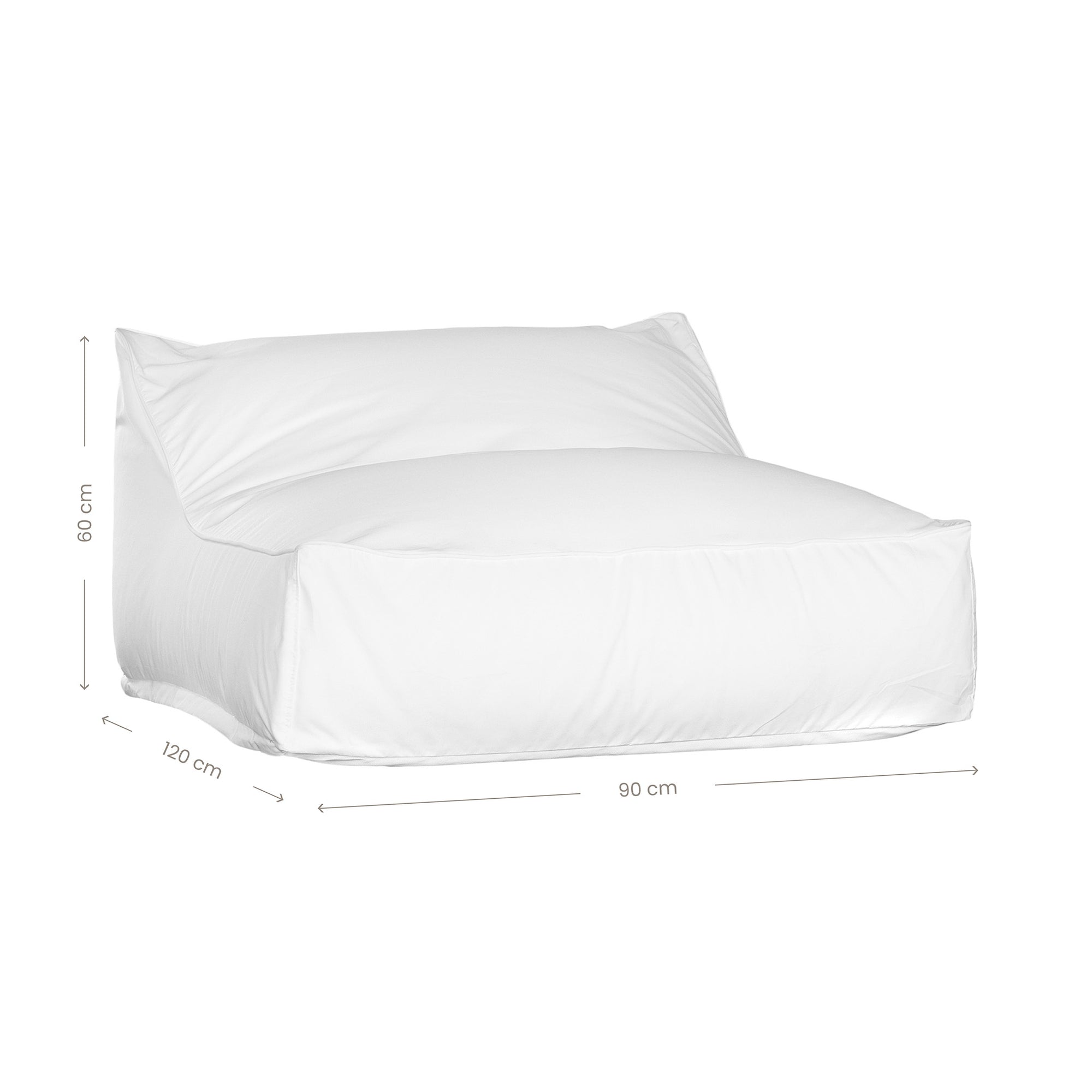 White lounge bean bag for outdoor relaxation, featuring durable fabric and ergonomic shape. Ideal for poolside lounging, garden seating, or creating a casual chill-out area.
