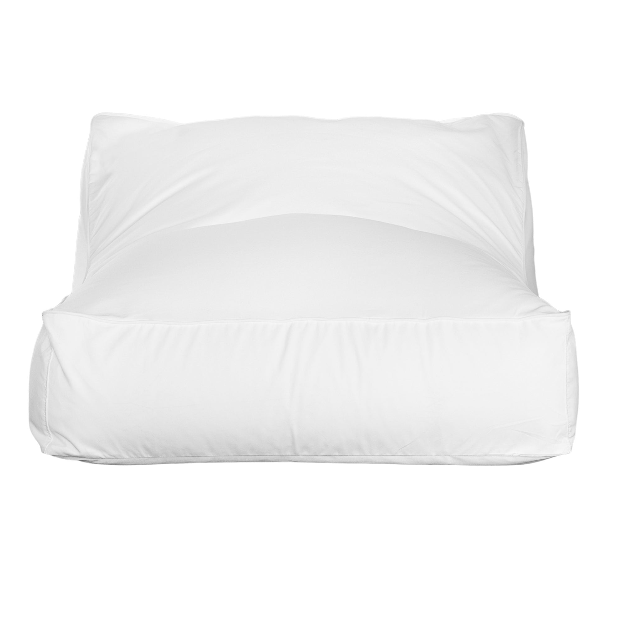 White lounge bean bag for outdoor relaxation, featuring durable fabric and ergonomic shape. Ideal for poolside lounging, garden seating, or creating a casual chill-out area.