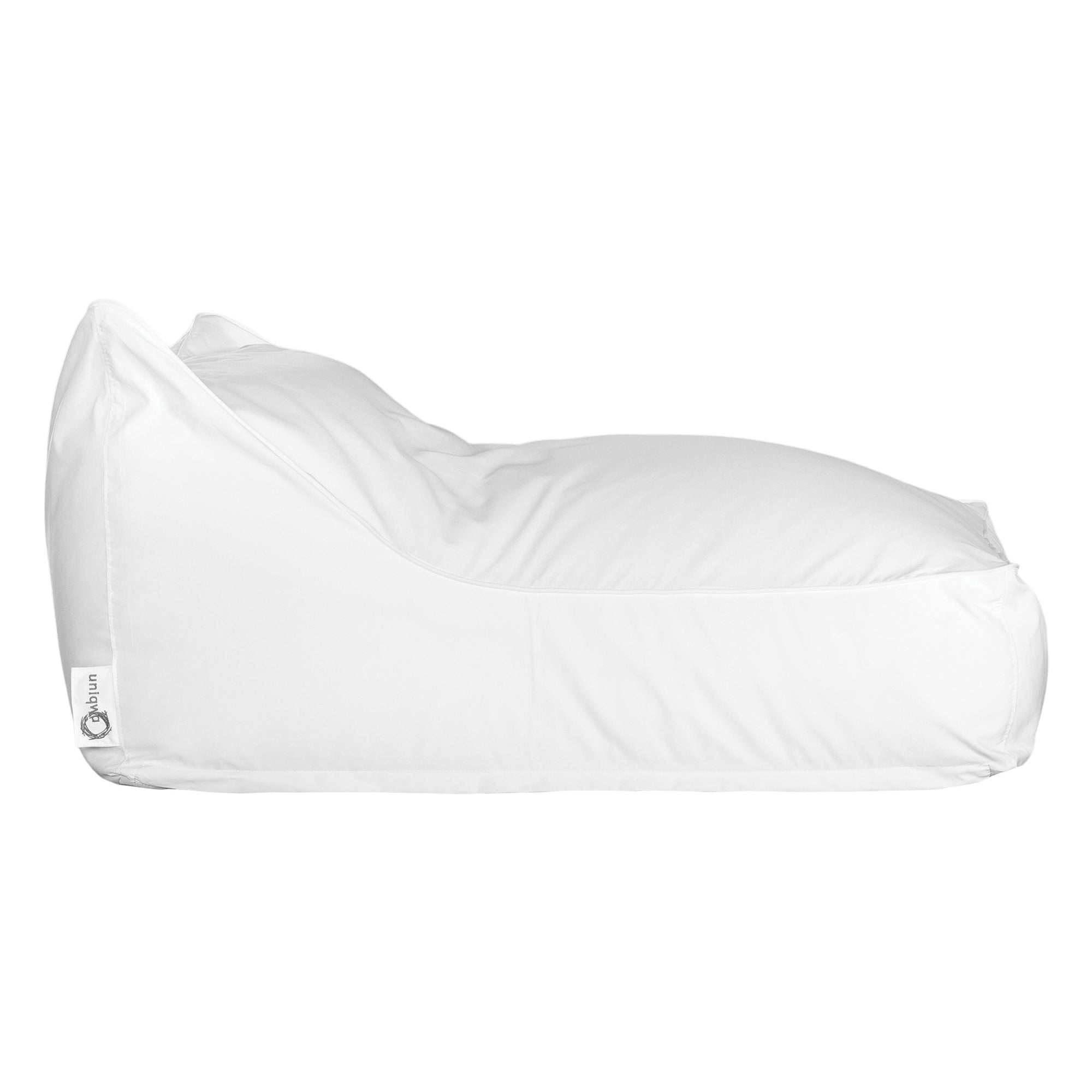 White lounge bean bag for outdoor relaxation, featuring durable fabric and ergonomic shape. Ideal for poolside lounging, garden seating, or creating a casual chill-out area.