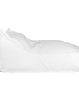 White lounge bean bag for outdoor relaxation, featuring durable fabric and ergonomic shape. Ideal for poolside lounging, garden seating, or creating a casual chill-out area.