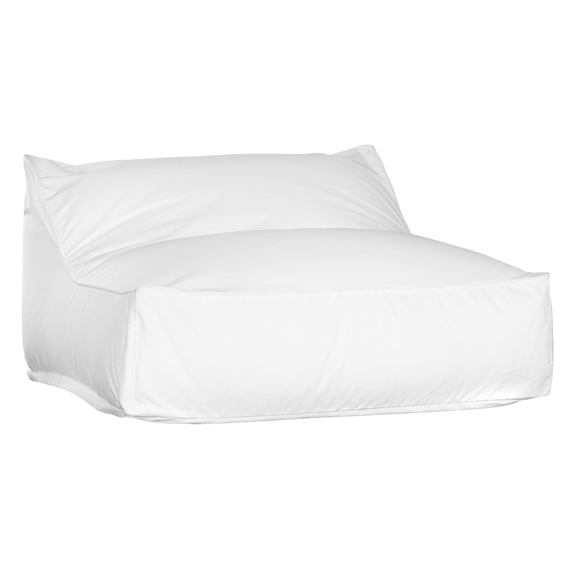 White lounge bean bag for outdoor relaxation, featuring durable fabric and ergonomic shape. Ideal for poolside lounging, garden seating, or creating a casual chill-out area.