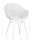 White rattan dining chair with curved back and slim metal legs, perfect for modern and stylish dining settings