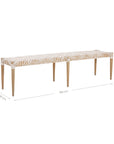 Natural teak and leather bench with a woven seat and solid wooden frame, showcasing artisanal craftsmanship and organic textures