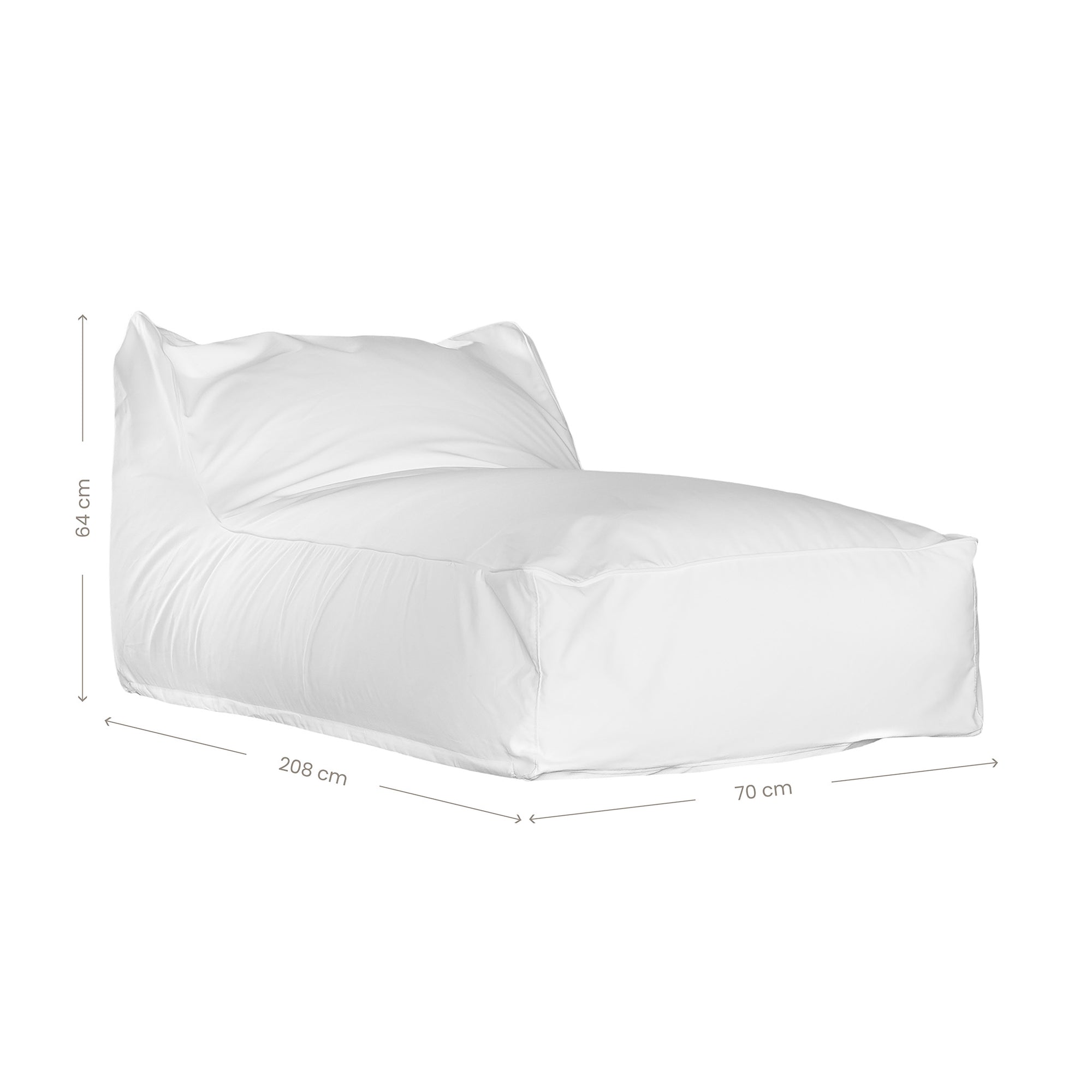 white sunlounger bean bag for outdoor relaxation, featuring durable fabric and ergonomic shape. Ideal for poolside lounging, garden seating, or creating a casual chill-out area