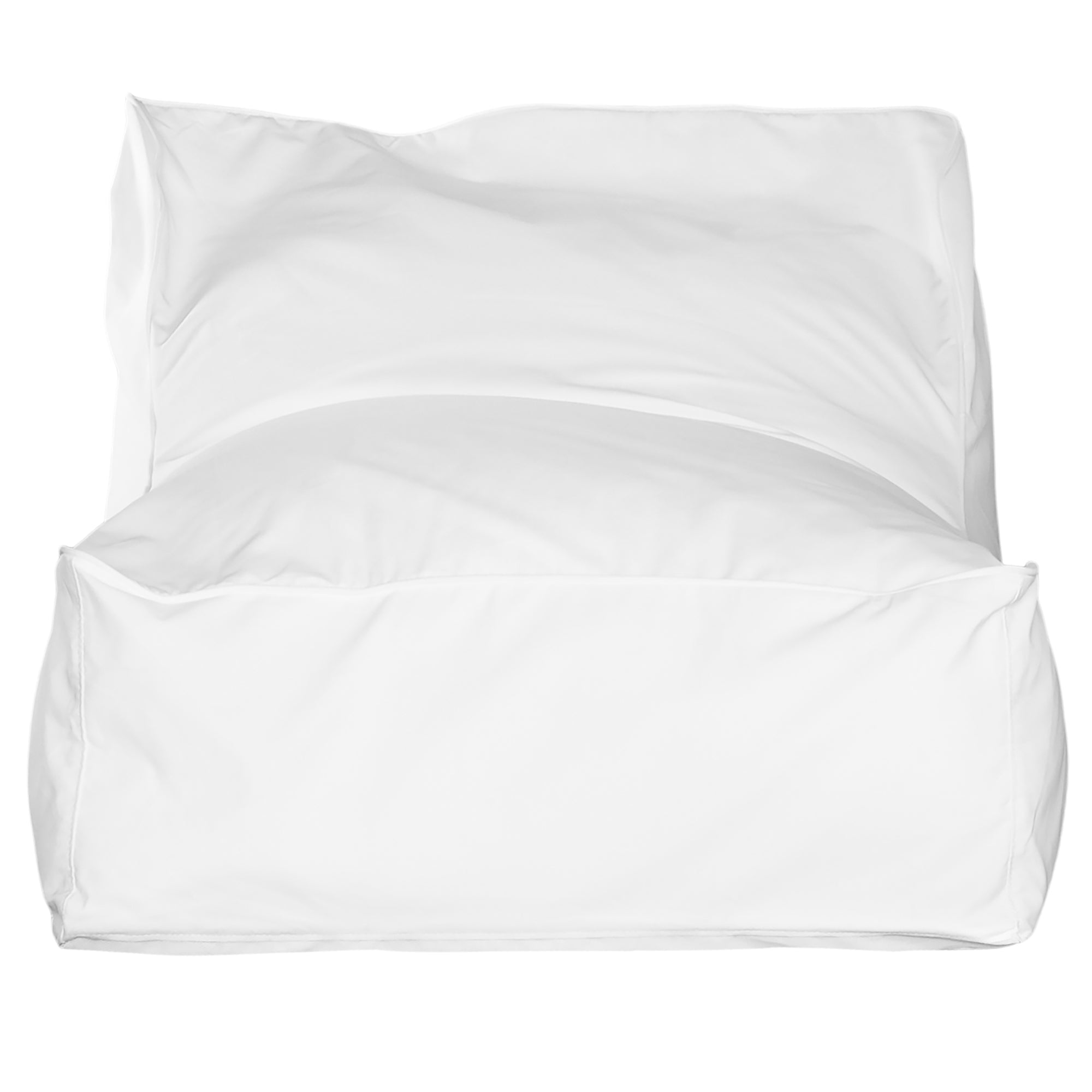 white sunlounger bean bag for outdoor relaxation, featuring durable fabric and ergonomic shape. Ideal for poolside lounging, garden seating, or creating a casual chill-out area