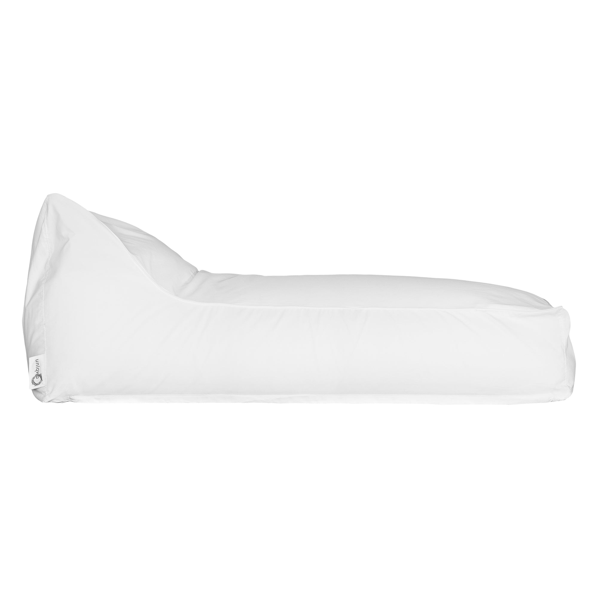 white sunlounger bean bag for outdoor relaxation, featuring durable fabric and ergonomic shape. Ideal for poolside lounging, garden seating, or creating a casual chill-out area