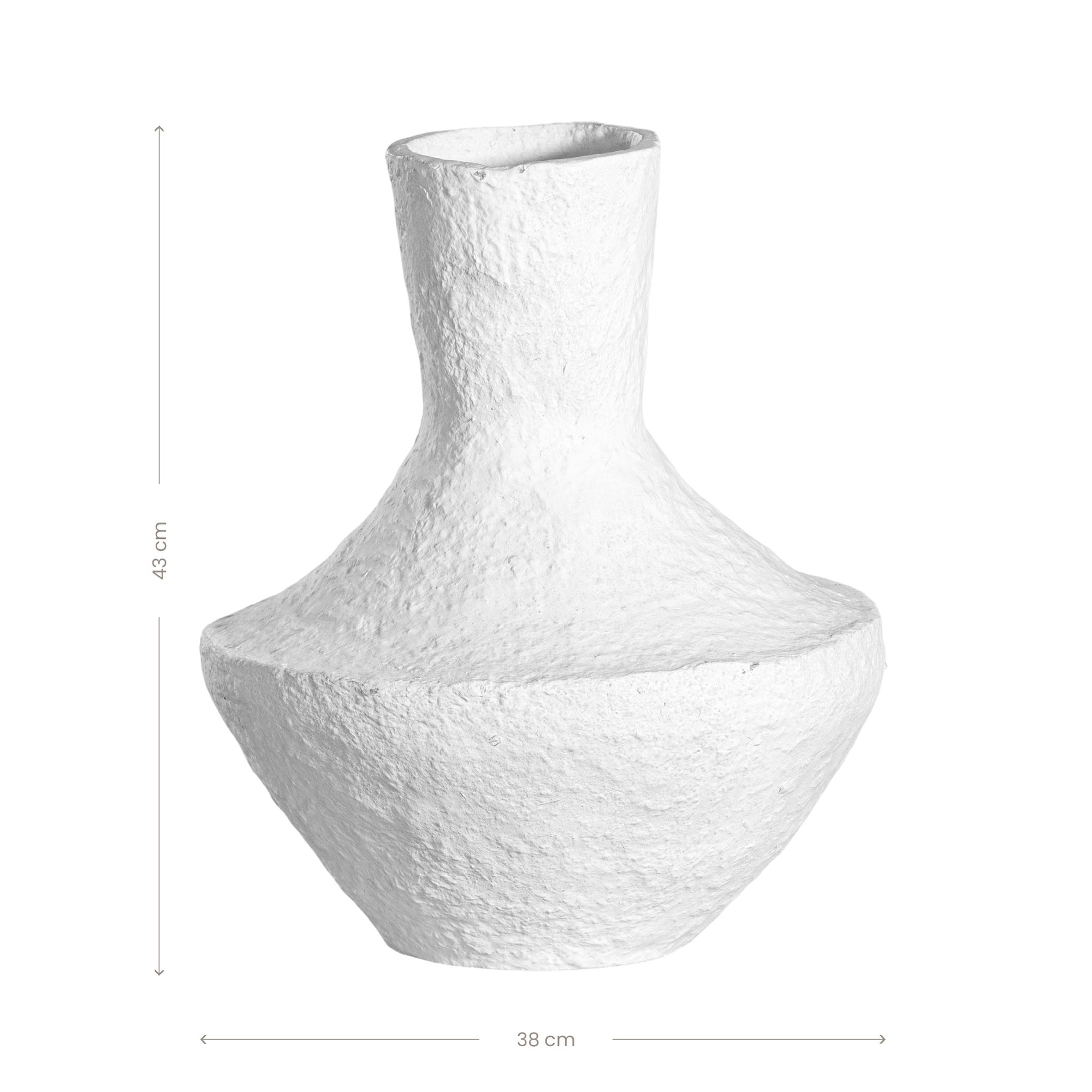 A sculptural white decorative vase with a textured finish, adding an organic, artisanal touch to modern interiors