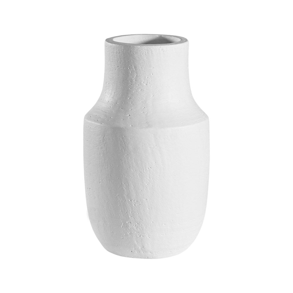 White textured vase with a modern sculptural design, perfect for minimalist decor.