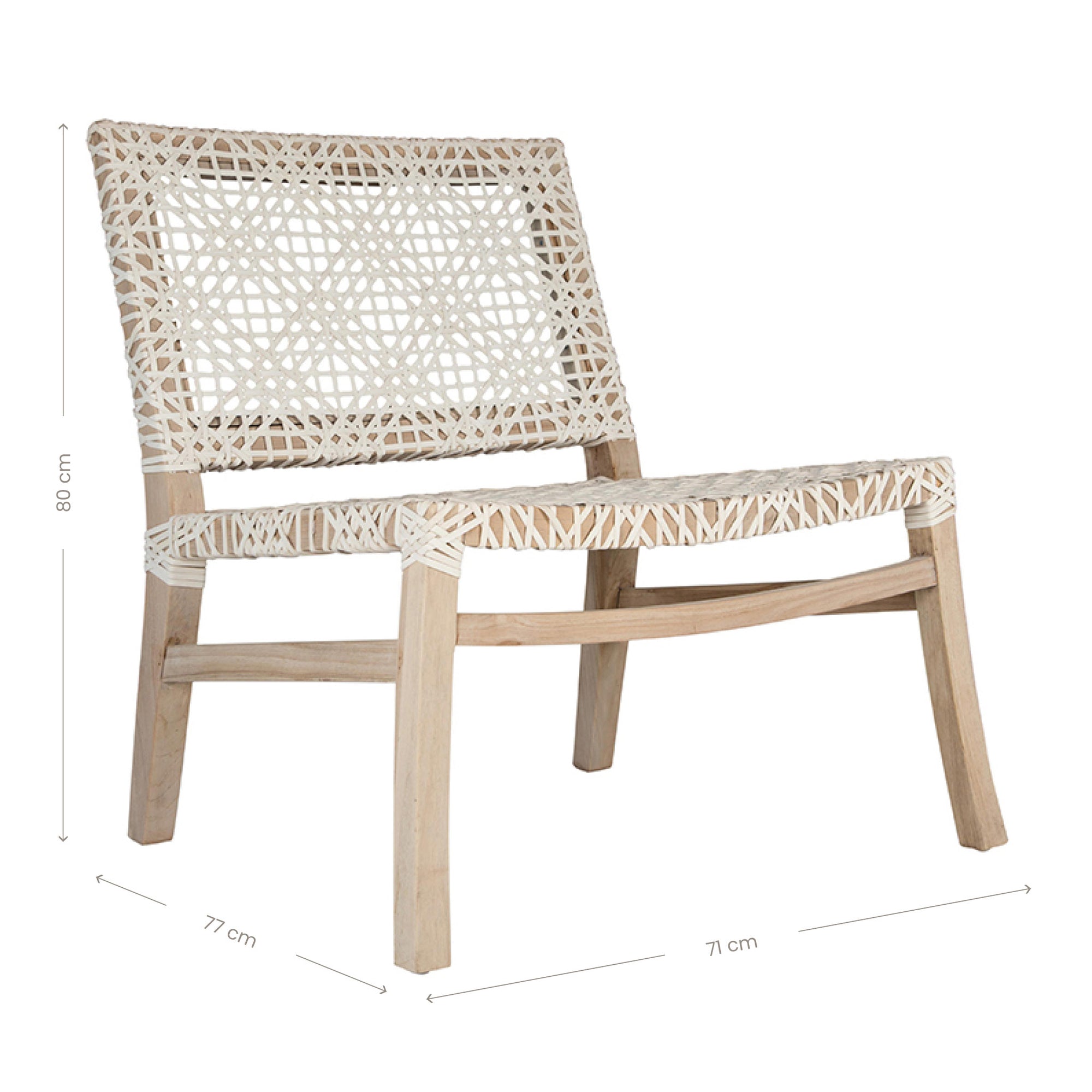 Woven leather armchair with natural wood frame, showcasing intricate handwoven craftsmanship and earthy, relaxed style