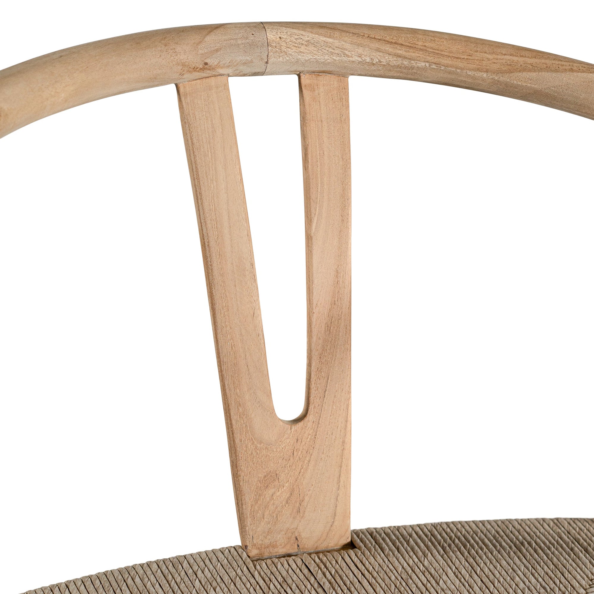 A natural timber wishbone dining chair with a handwoven rope seat, featuring an iconic curved backrest and minimalist Scandinavian-inspired design. Perfect for modern coastal and contemporary interiors, offering both style and comfort