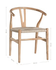 A natural timber wishbone dining chair with a handwoven rope seat, featuring an iconic curved backrest and minimalist Scandinavian-inspired design. Perfect for modern coastal and contemporary interiors, offering both style and comfort