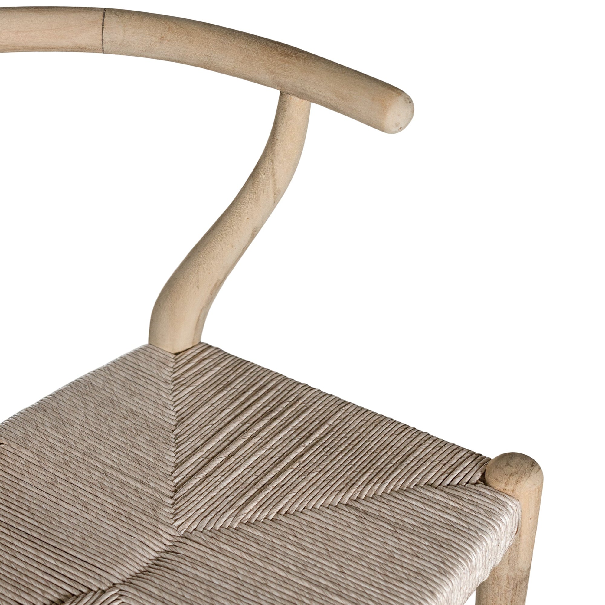 A natural timber wishbone bar stool with a handwoven rope seat, featuring a curved backrest and minimalist Scandinavian-inspired design. Crafted for both comfort and style, this versatile piece is perfect for modern coastal and contemporary interiors