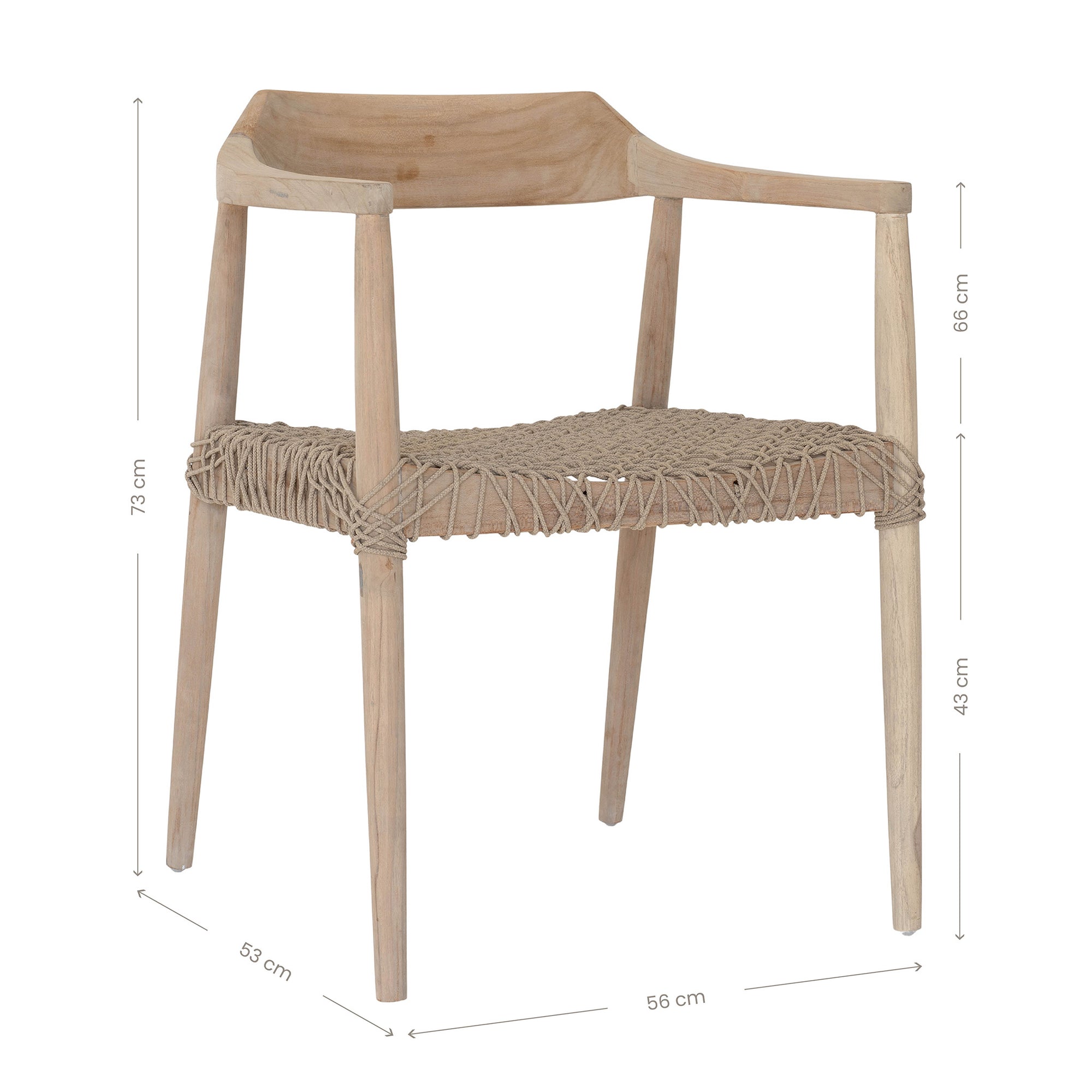 Wooden dining chair with natural rope woven seat and curved backrest, showcasing artisanal craftsmanship and rustic elegance.