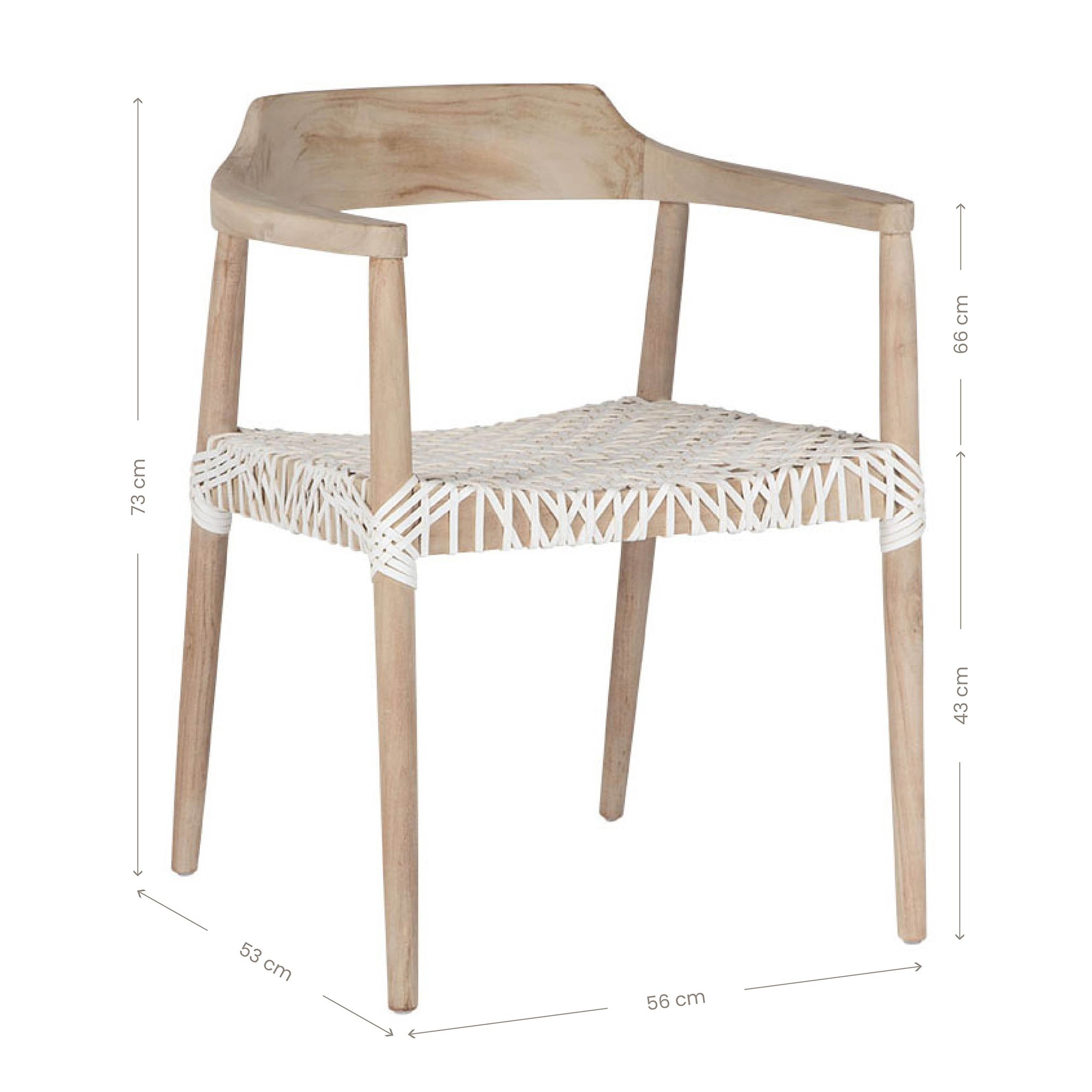 Wooden dining chair with leather woven seat and curved backrest, showcasing artisanal craftsmanship and rustic elegance