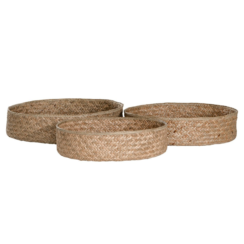 Natural jute woven basket set in three sizes, perfect for stylish storage and adding texture to modern interiors.