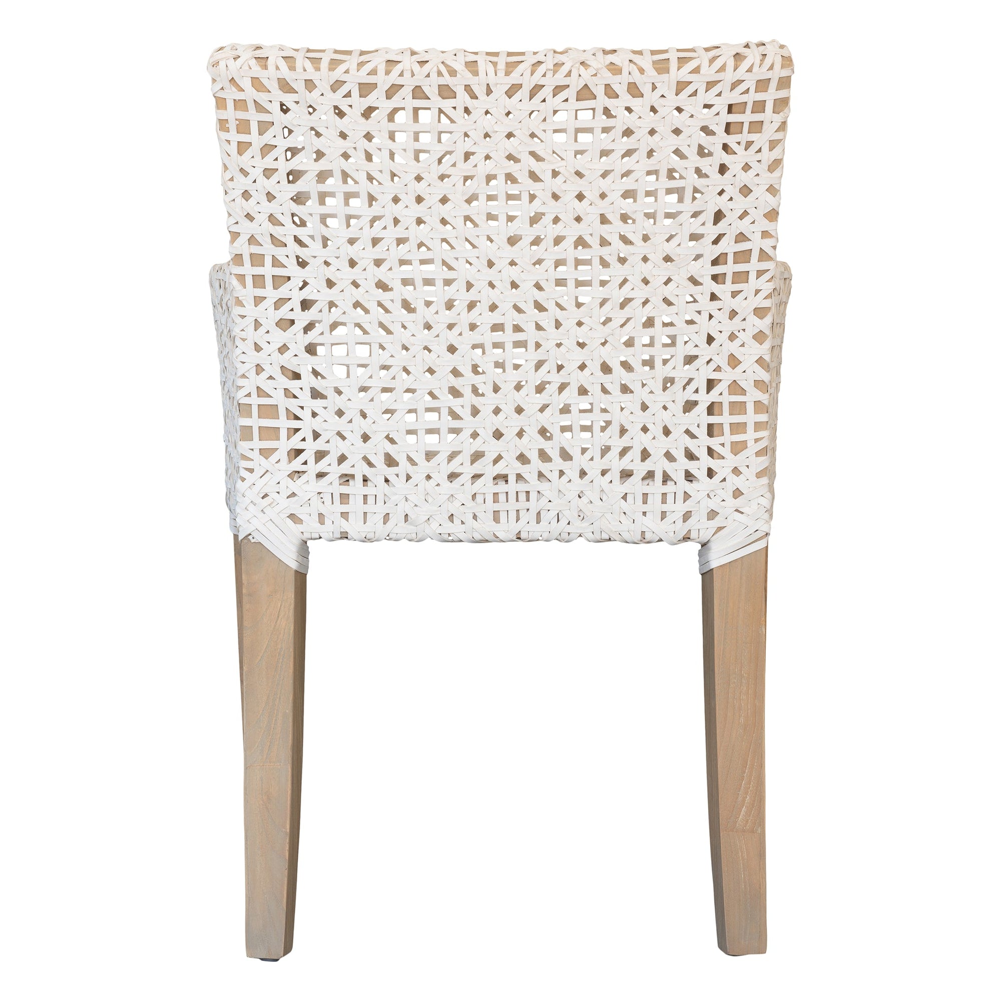 Woven leather armchair with natural wood frame, showcasing intricate handwoven craftsmanship and earthy, relaxed style