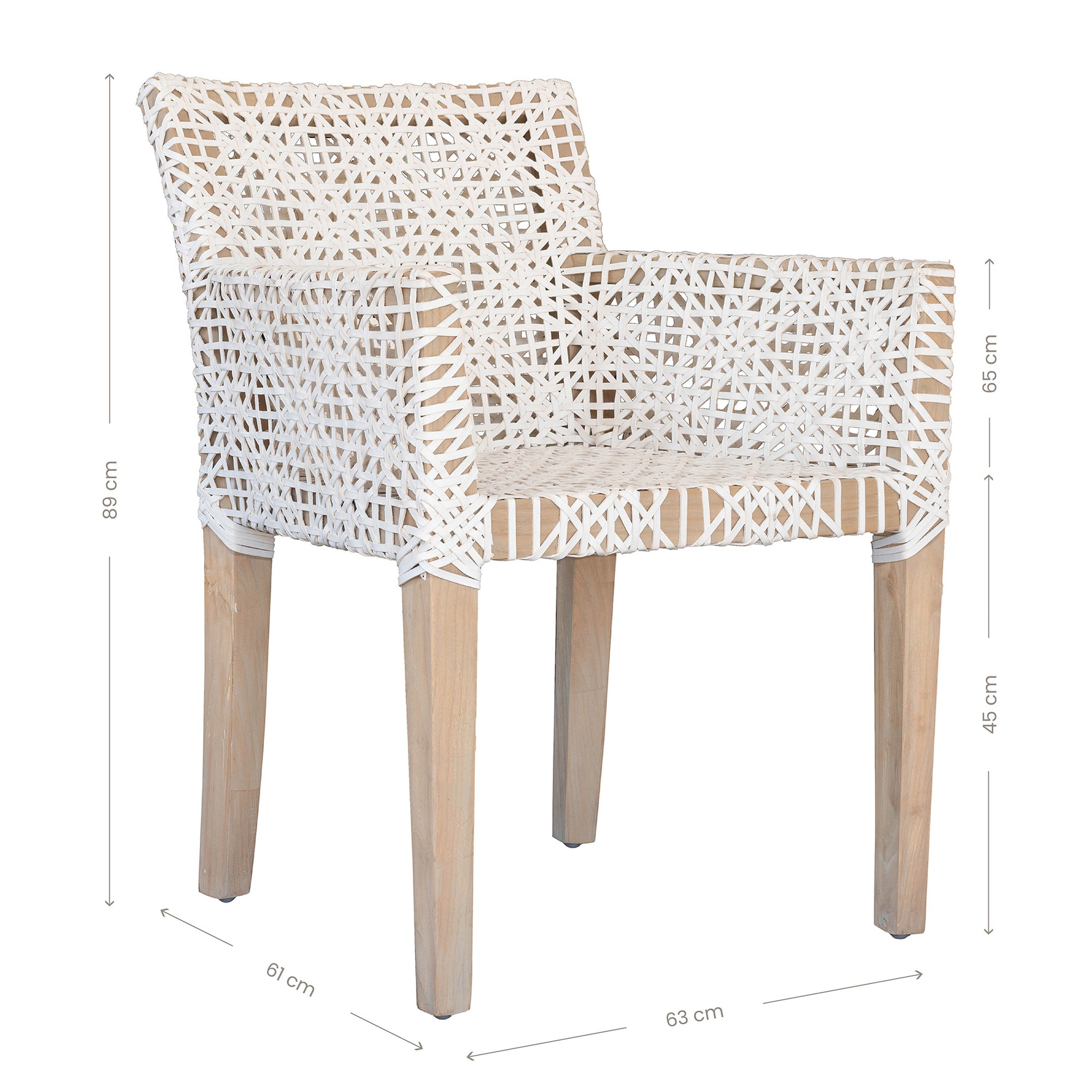 Woven leather armchair with natural wood frame, showcasing intricate handwoven craftsmanship and earthy, relaxed style