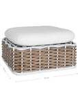 Stylish outdoor rattan ottoman with white cushions, perfect for creating a comfortable and modern alfresco space