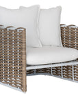 Stylish outdoor rattan one seat sofa with white cushions, perfect for creating a comfortable and modern alfresco space